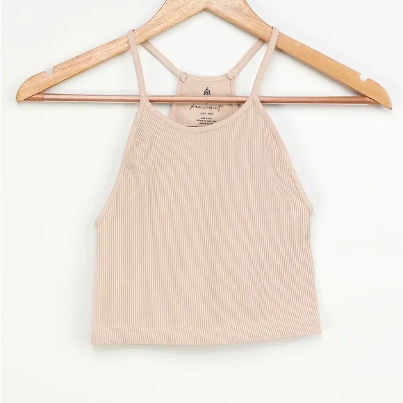 Free People Movement Cropped Run Beige Ribbed Tank - Picture 5 of 9